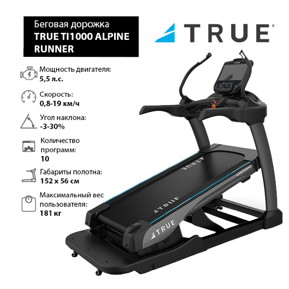 Беговая дорожка TRUE TI1000 ALPINE RUNNER c консолью Emerge Беговая дорожка TRUE TI1000 ALPINE RUNNER c консолью Emerge